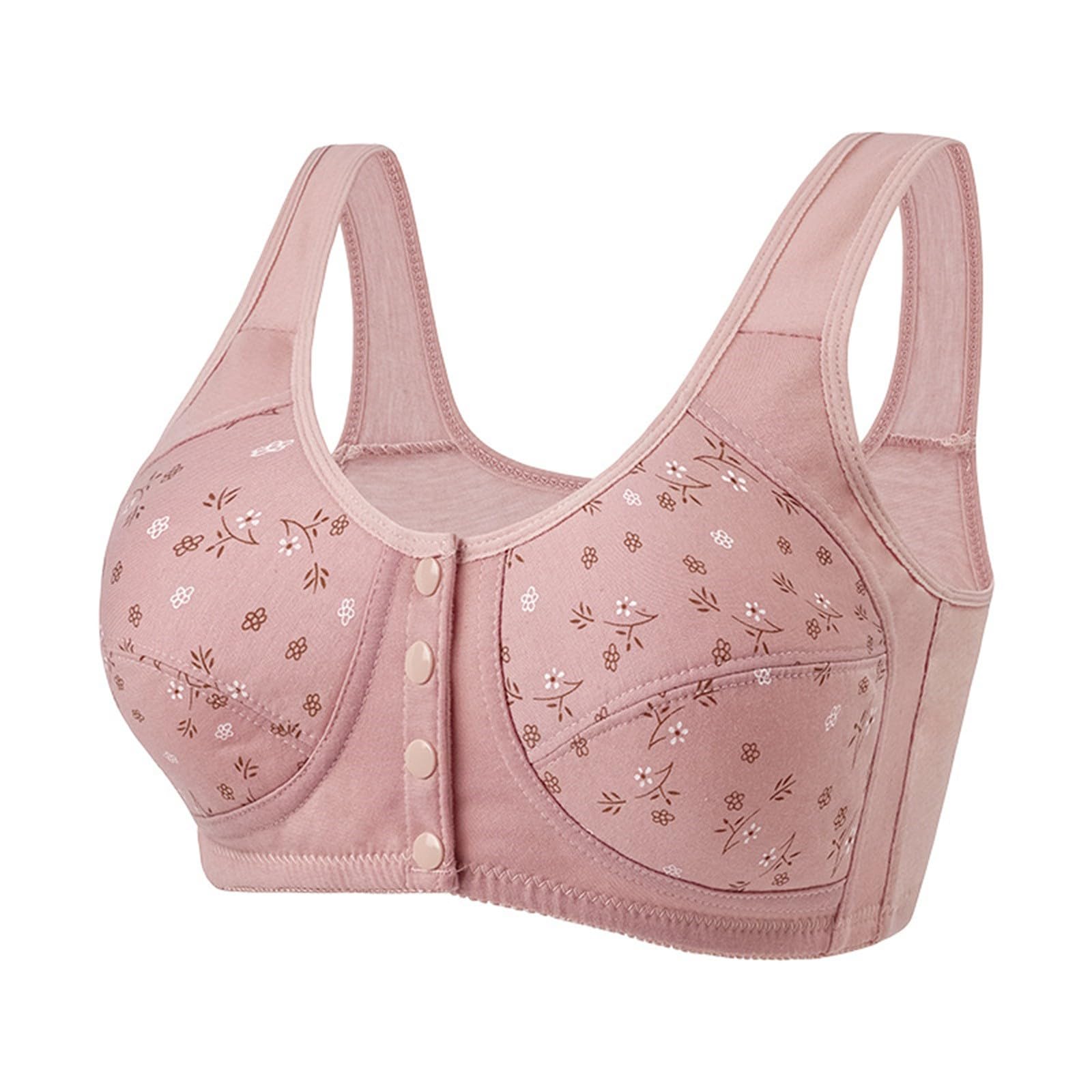 Daisy Bras for Older Women Front Closure Convenient Everyday Bras Mid Buttons Comfortable No Underwire Gathering Bras Small 4-pink