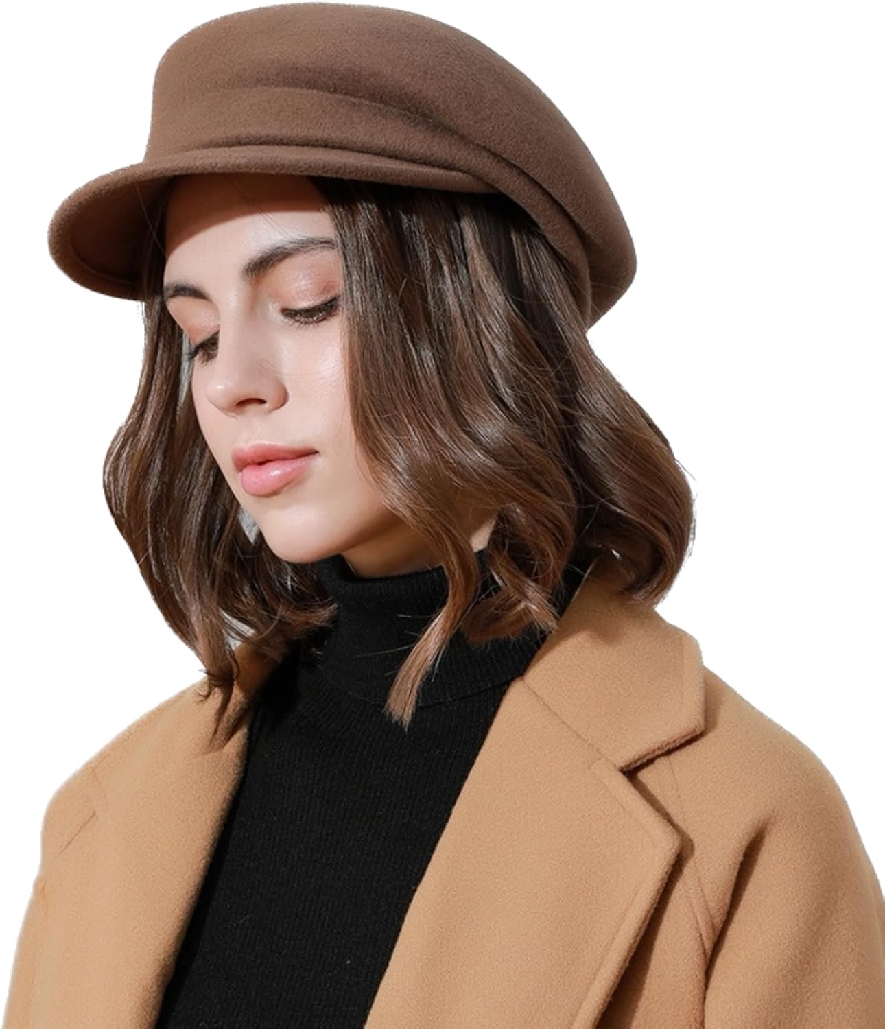 Women Wool Newsboy Cap Winter Hat Baker Boy Beret Hat Visor Cabbie Cap Adjustable for Ladies