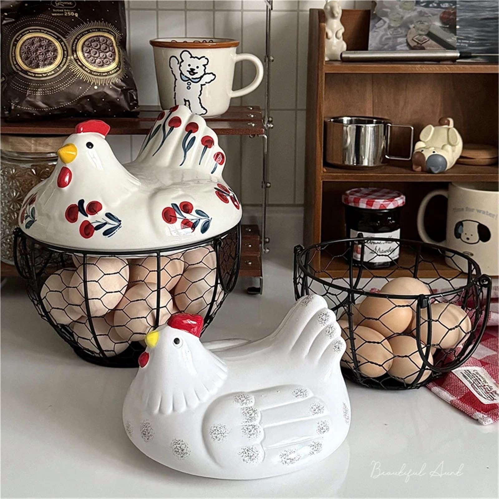 Capacidad for 20-25 huevos, huevera, estuche organizador, contenedor portahuevos(White Flower Basket)