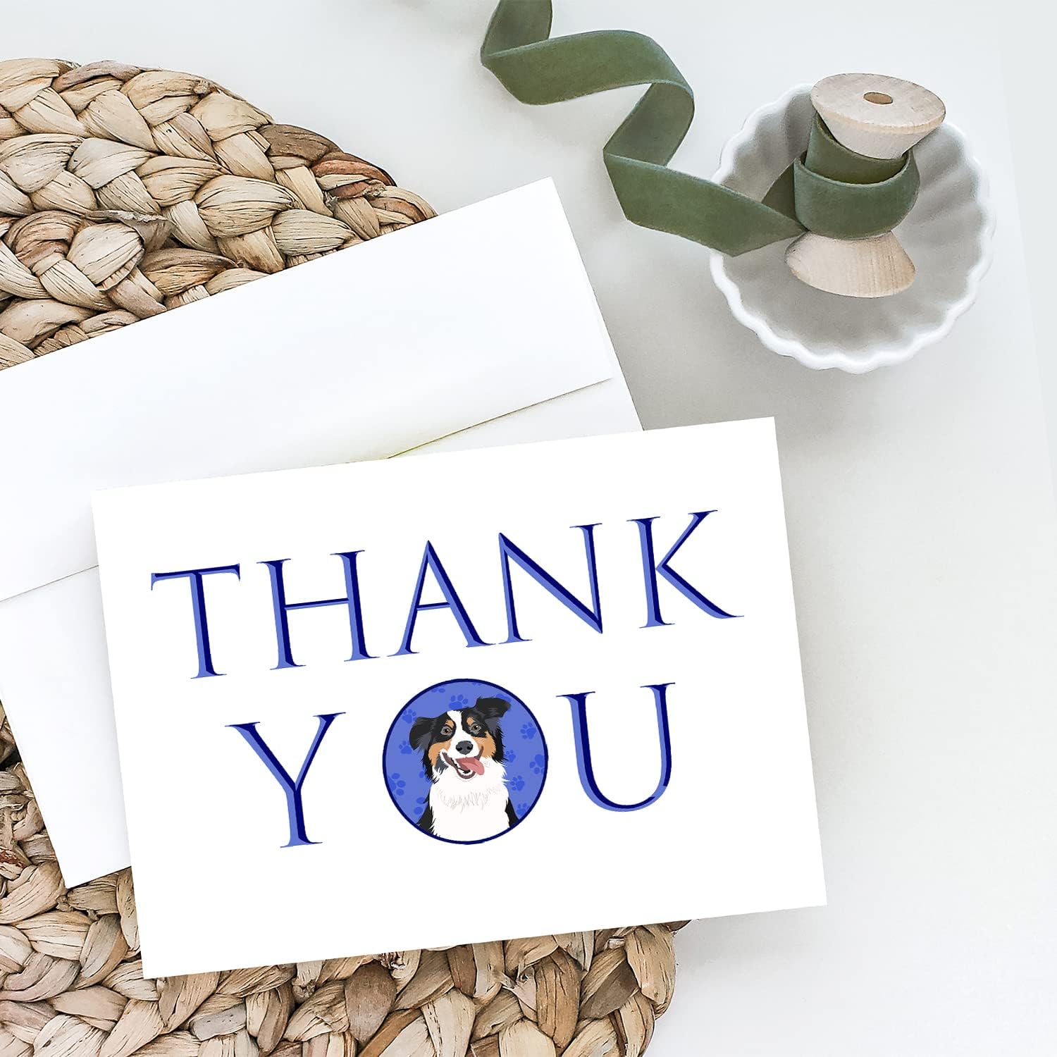 Caroline's Treasures CK8920GCA7P Australian Shepherd Black Tricolor #2 Thank You Greeting Cards and Envelopes Pack of 8 Blank Cards with Envelopes Whimsical A7 Size 5x7 Blank Note Cards