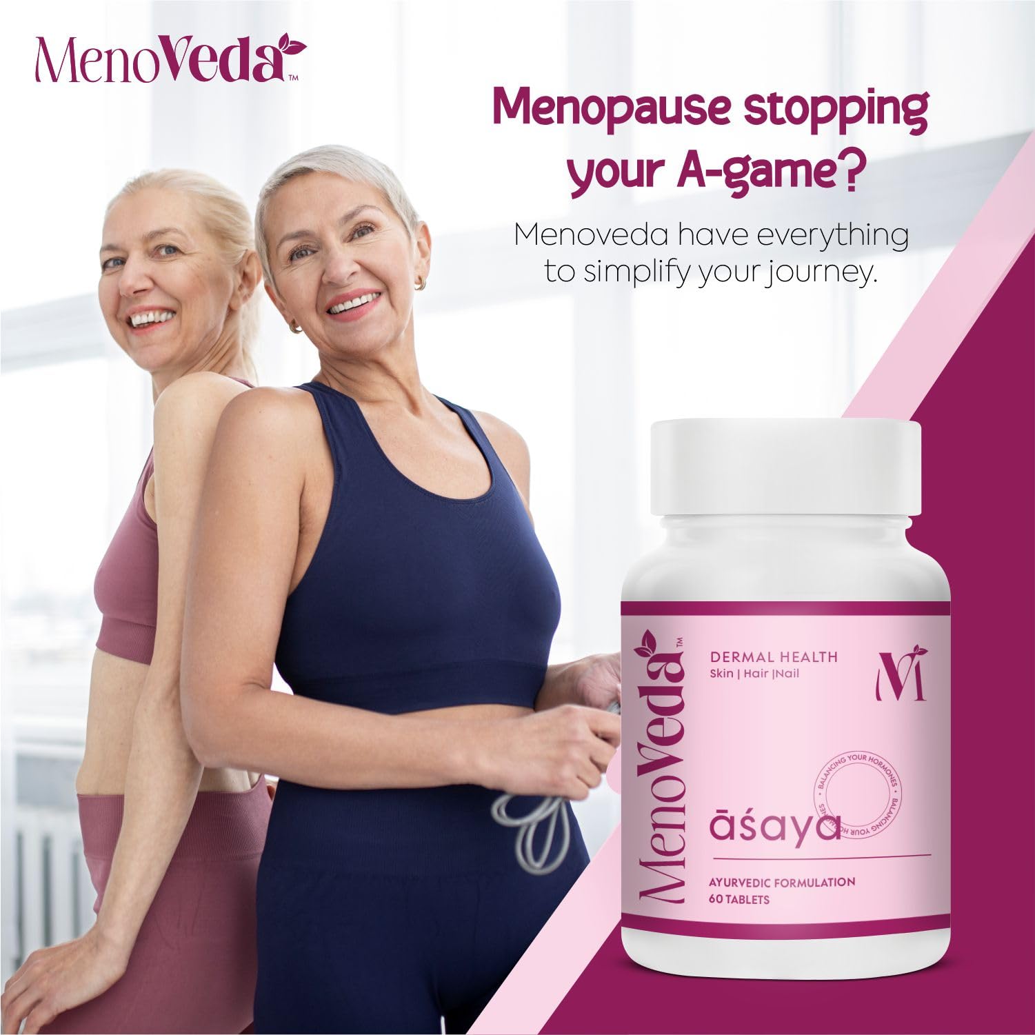 Menoveda Asaya Menopause Support Supplement for Women – 60 Tablets | Skin, Hair & Nail Health with Hormone Balance Support | Perimenopause & Menopause Vitamins for Dermal Health & Feminine Wellness 2