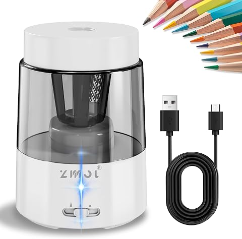 ZMOL Electric Pencil Sharpener, Rechargeable Portable with Container, White