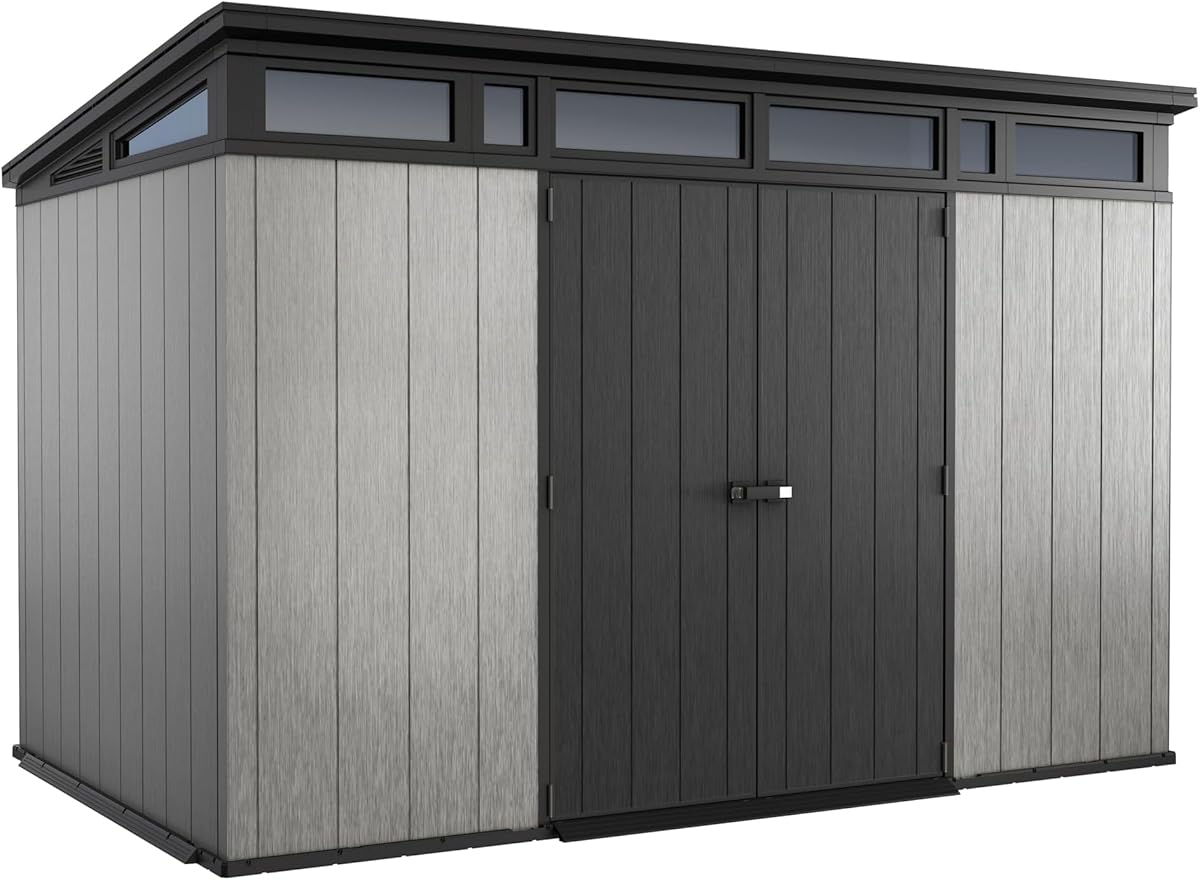 Amazon.com : Outdoor Resin Storage Shed, 11x7.5 Ft, All-Weather, Lockable Double Doors, Built-in Ventilation, Windows, for Backyard Patio Garden Home Pool Grey