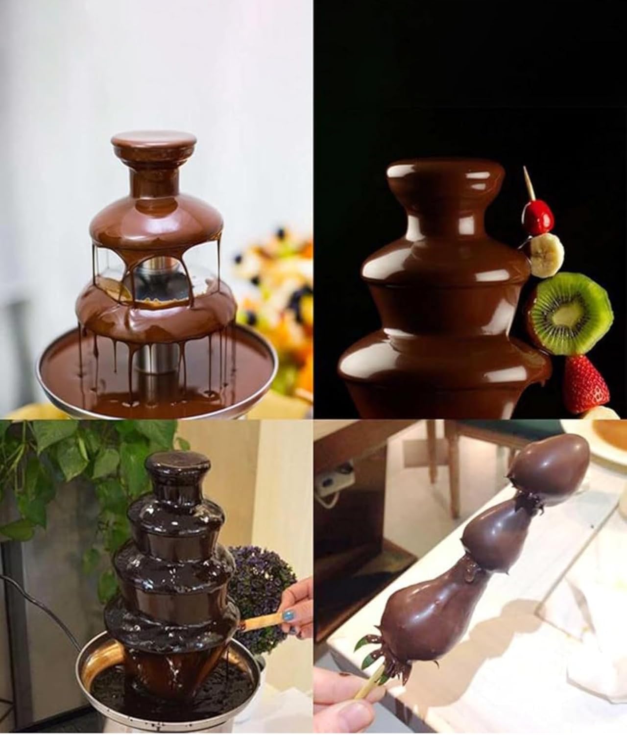 Stainless Steel Chocolate Fountain, 4 Tiers, Large Chocolate Fountain, Chocolate with Melting Function, Suitable for Fruit and Cakes