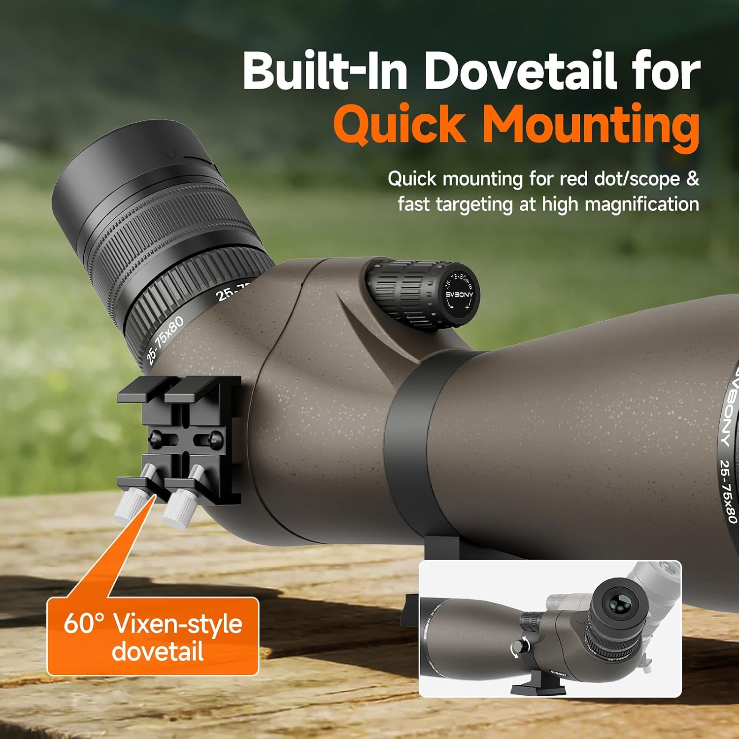 SVBONY SV29 Spotting Scopes for Target Shooting, 25-75x80 Spotter Scope with Phone Adapter & 54" Fullsize Tripod, 1.25" Detachable Eyepiece 40°–56° FOV Spotting Scope for Long Range Shooting