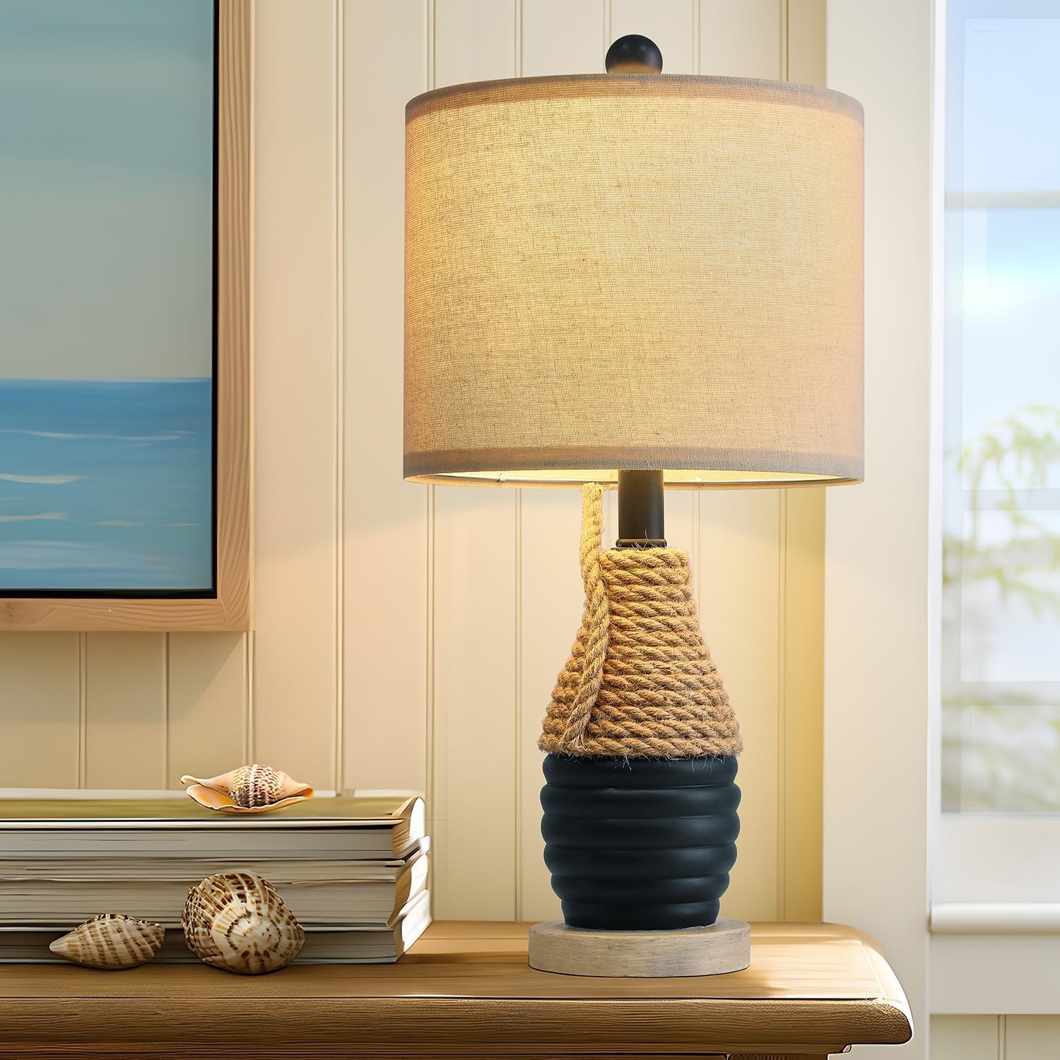 OYEARS 20" Table Lamp for Bedroom, Bedside Table Lamp for Living Room, Small Farmhouse Lamps for Nightstand, Coastal Nautical Lamp Deco, Ocean Lamp Beach Vintage Retro Style, Navy Blue