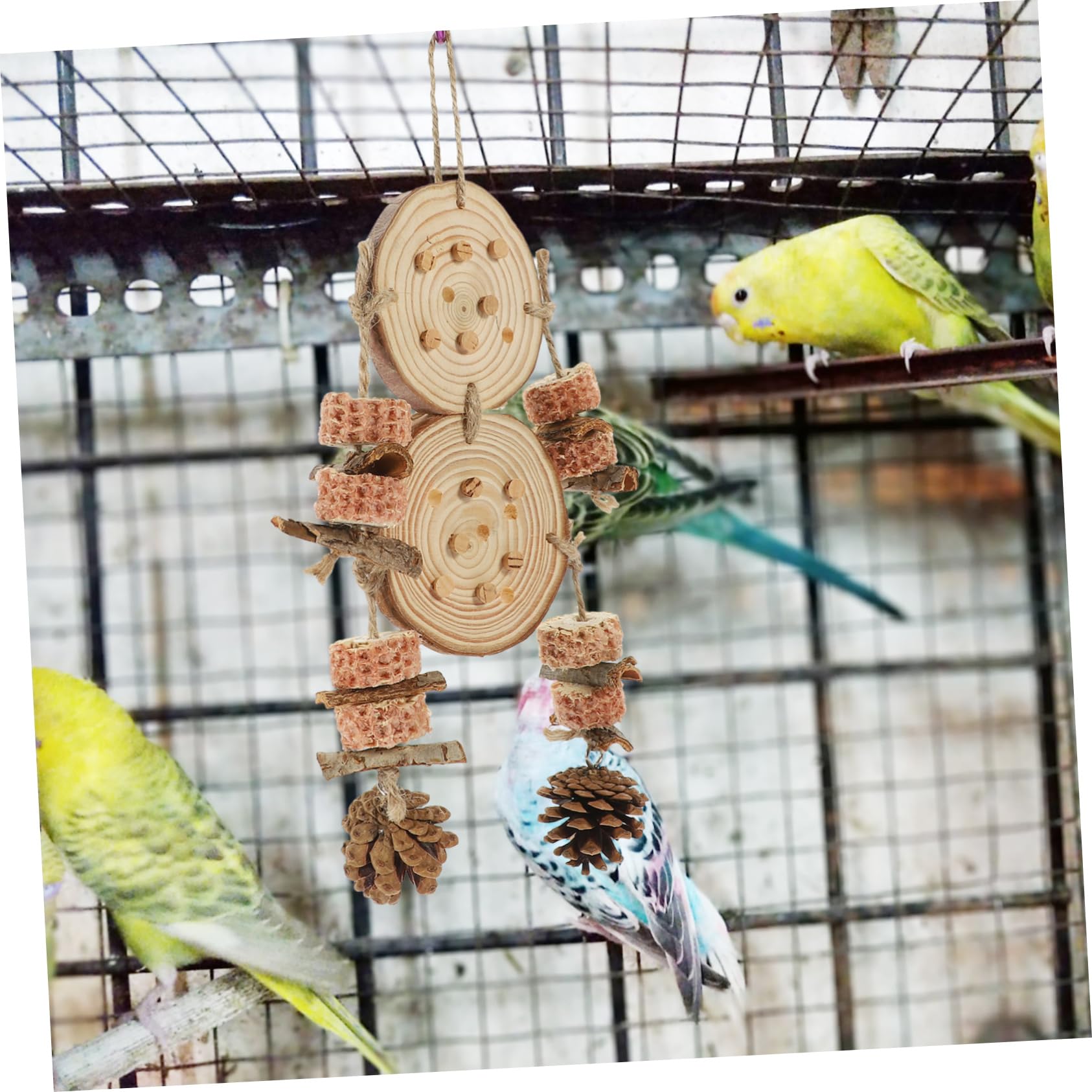 YARNOW 4 Piezas De Loro Muele Y Mastica Juguetes Pájaros Juguetes Pájaro e De Madera Suspender Loro e Columpio e Periquito Jaula Accesorios Práctico