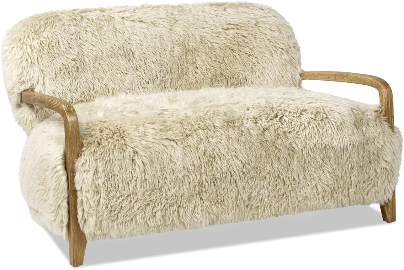 Jennifer Taylor Home Enchante 52.5" New Zealand Sheepskin Accent Loveseat Taupe Beige Genuine Fur