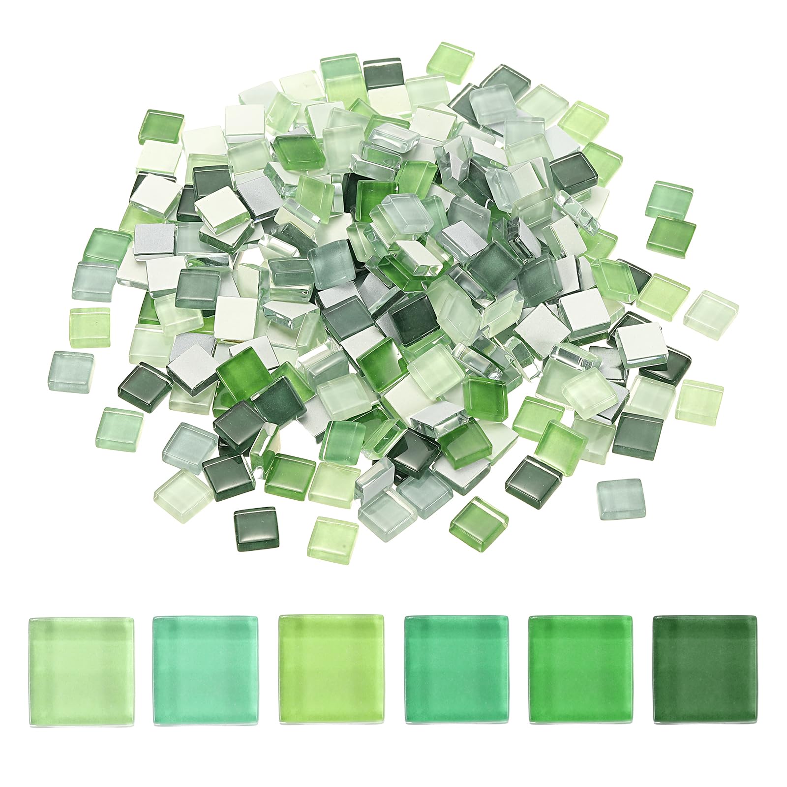 sourcing map 300Pcs Glass Mosaic Tiles, 300g Square Crystal Mosaic Glass Crafts Supplies Ceramic Tiles for Crafts Bulk Picture Frames Flowerpots Home Art Decor (10 x 10mm, Green Mix)