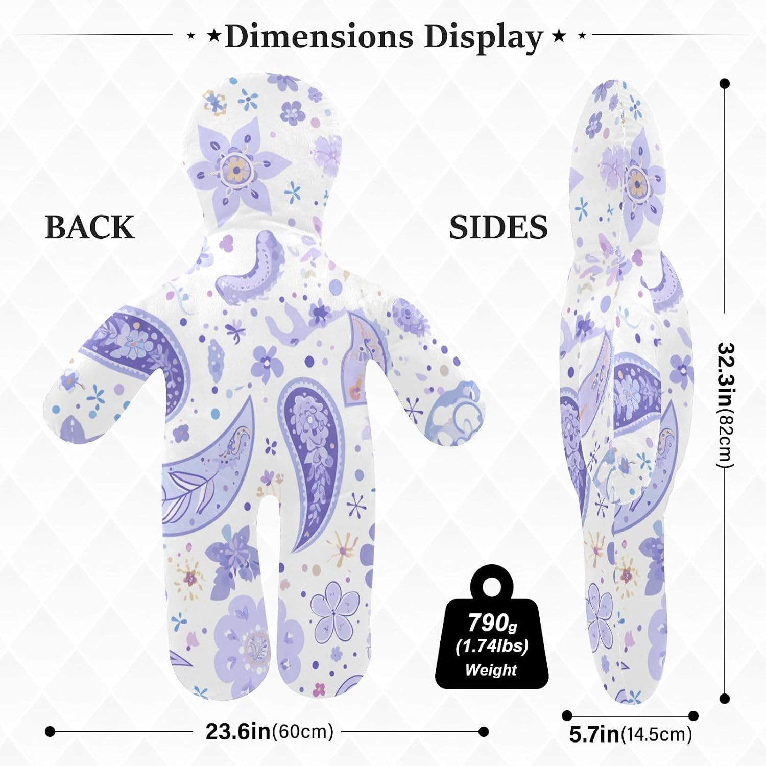 Ergonomic Human Pillow Large Size Side Sleeper Pillows Leg Support for Kids Dreamy Style Purple