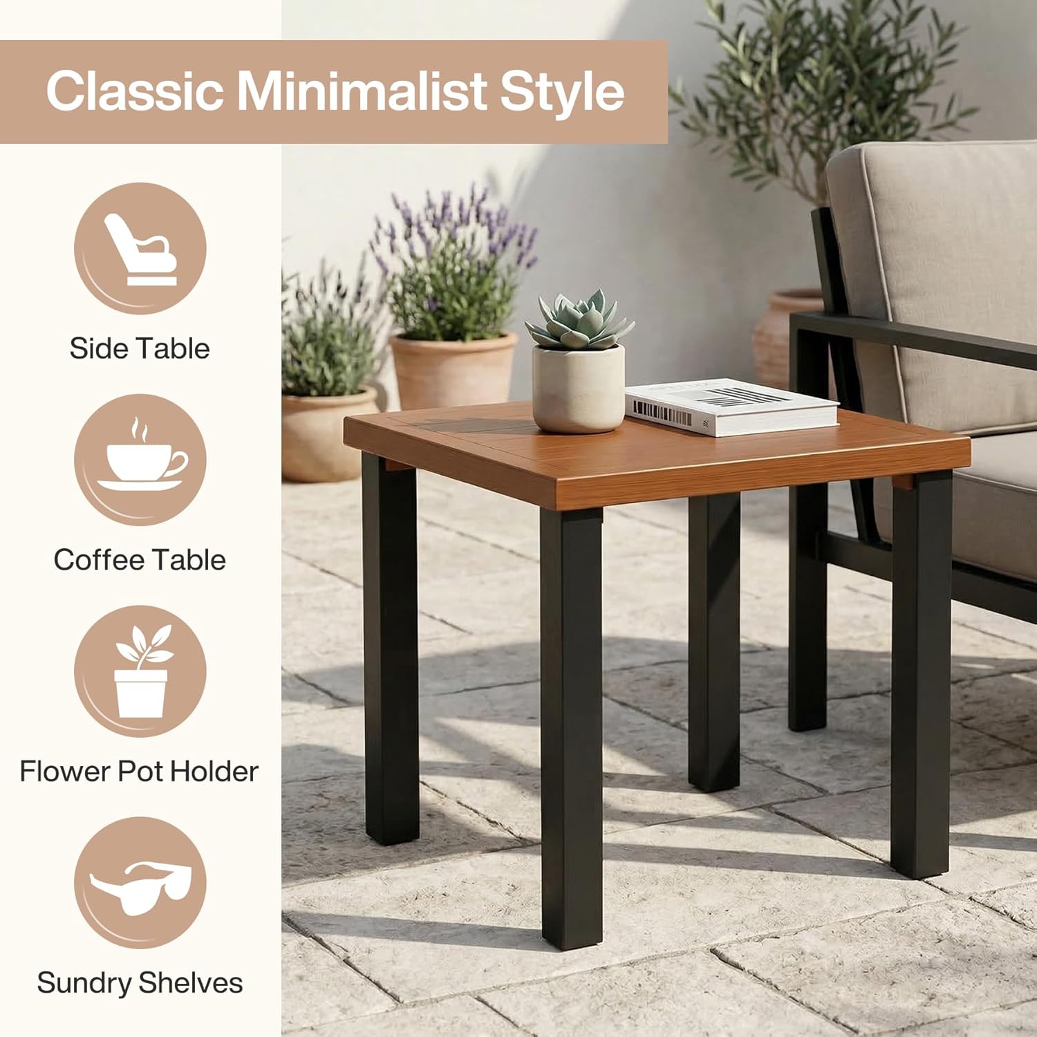 Tribesigns 5-Piece Outdoor Patio Furniture Set with 2 Chairs, 1 Loveseat, 1 Coffee Table & 1 Side Table, Black Metal Frame with 6'' Thick Cushion, Modern Outdoor Conversation Set for Poolside, Gray