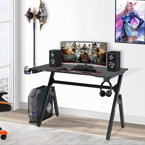 Miniatura 8 de FDW Escritorio para computadora, escritorio para videojuegos, mesa de computadora para estudiantes, escritorio de oficina, mesa de estación de