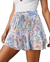 Flowy Shorts for Women Casual Boho Floral Skorts Ruffle Mini Skirts Running Tennis Butterfly Chiffon Shorts