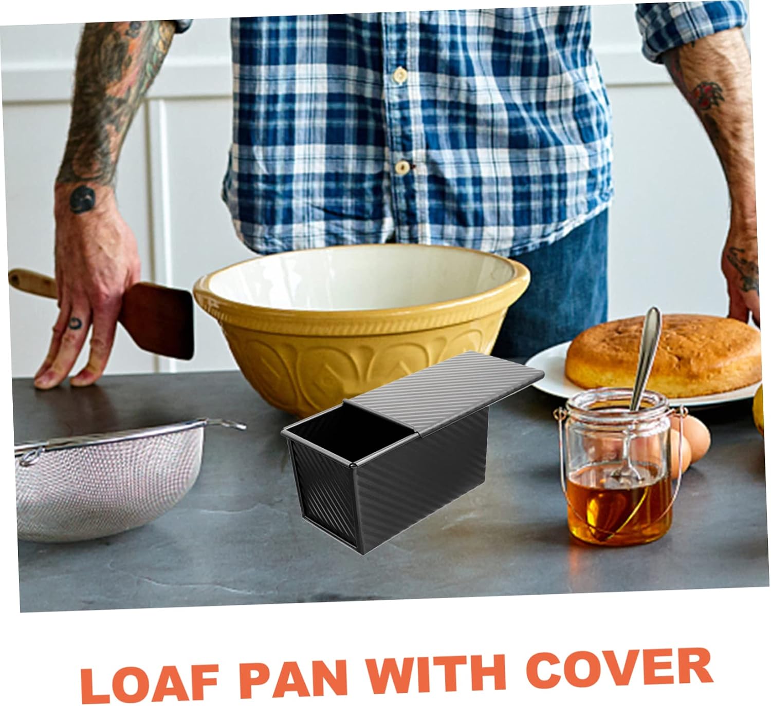 PRETYZOOM Loaf Pan with Lid Non-Stick Carbon Steel Baking Mold for Bread and Toast 9x5 inch Bakeware for Home Baking