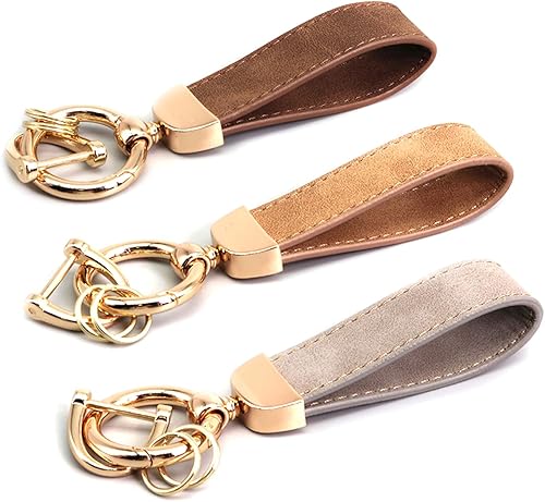 3 llaveros de cuero para automóvil, accesorios para llavero giratorio de 360 grados y anillo en D antipérdida, llaveros de metal para hombres y