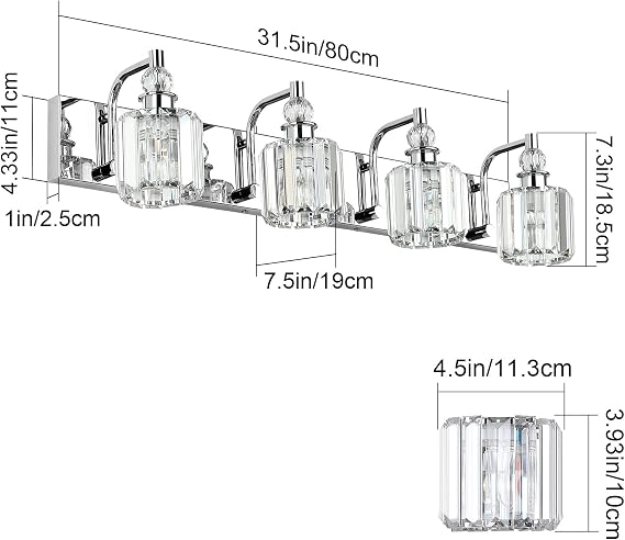 Ralbay Modern Crystal Vanity Light for Bathroom Crystal Chrome Bathroom Wall Light Fixtures Over Mirror Crystal Bathroom Vanity Lights