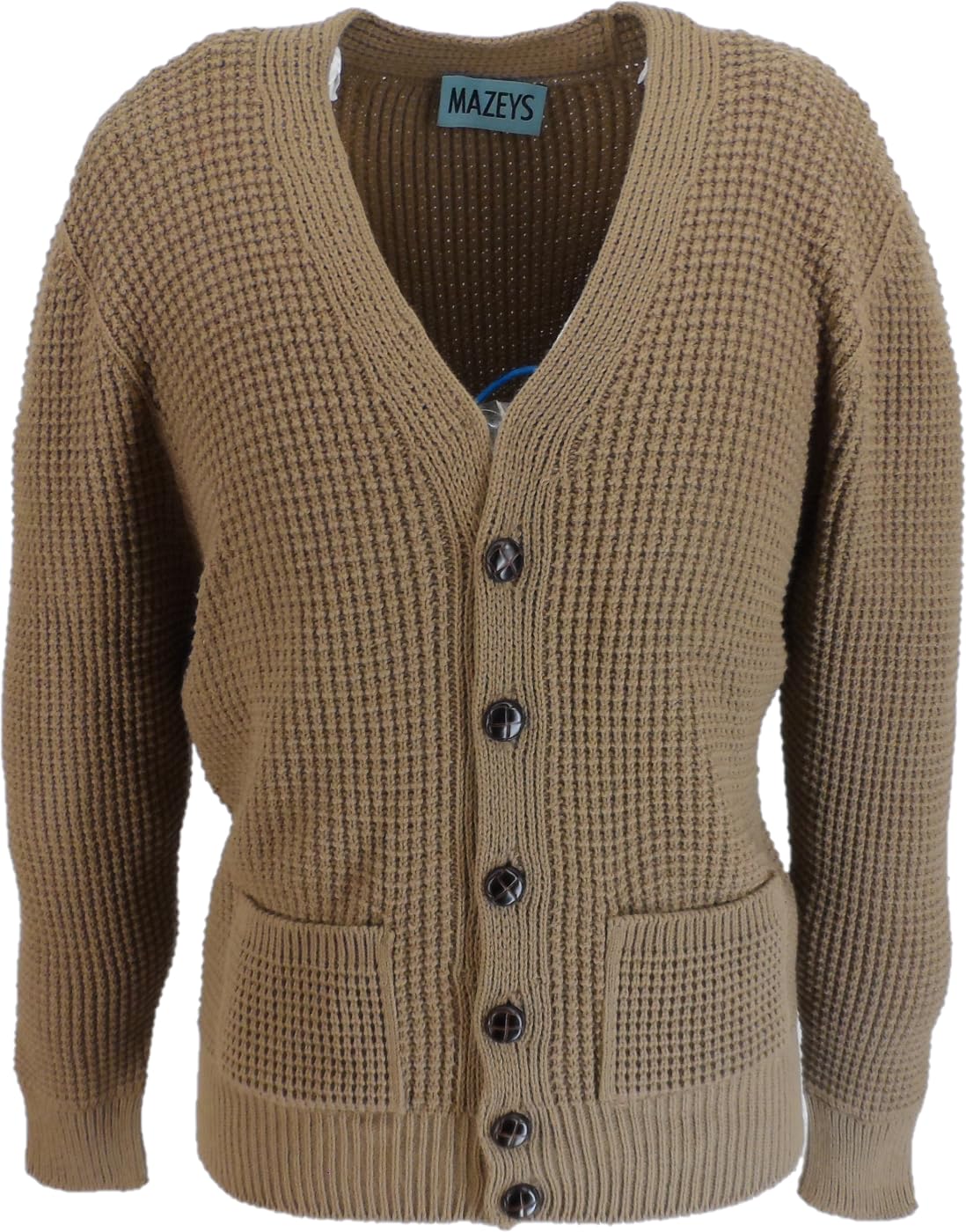 Mazeys Men's Camel Brown Skinhead Mod Waffle Knit Cardigan… (Uk, Alpha, Xxl, Regular, Regular, )