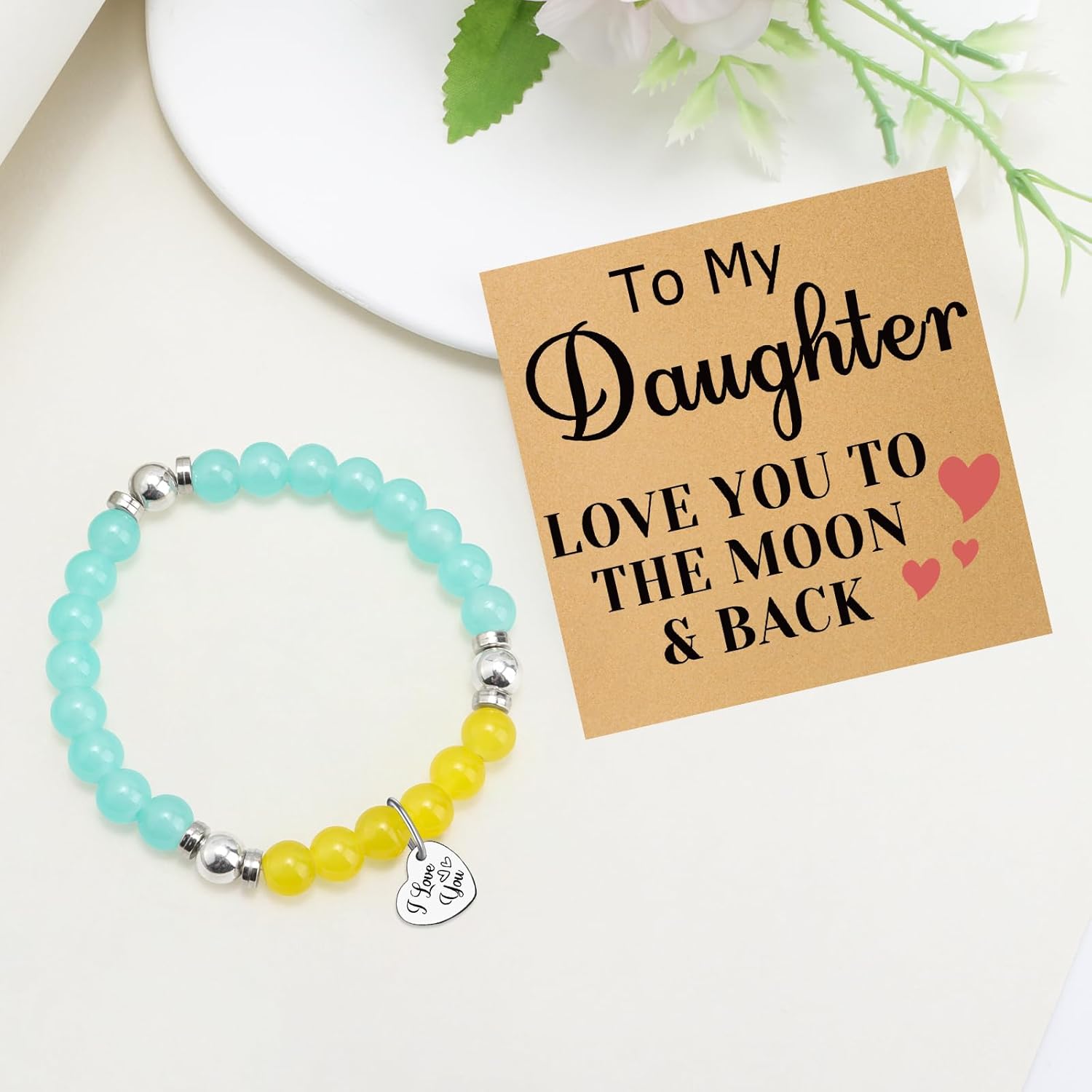Daughter Beaded Bracelets from Mom Inspirational Gifts for Her from Mother to My Daughter Gift from Mom Mother's Day Birthday Christmas Graduation Present Stretch Beads Bracelets for Women Jewelry - Image 5