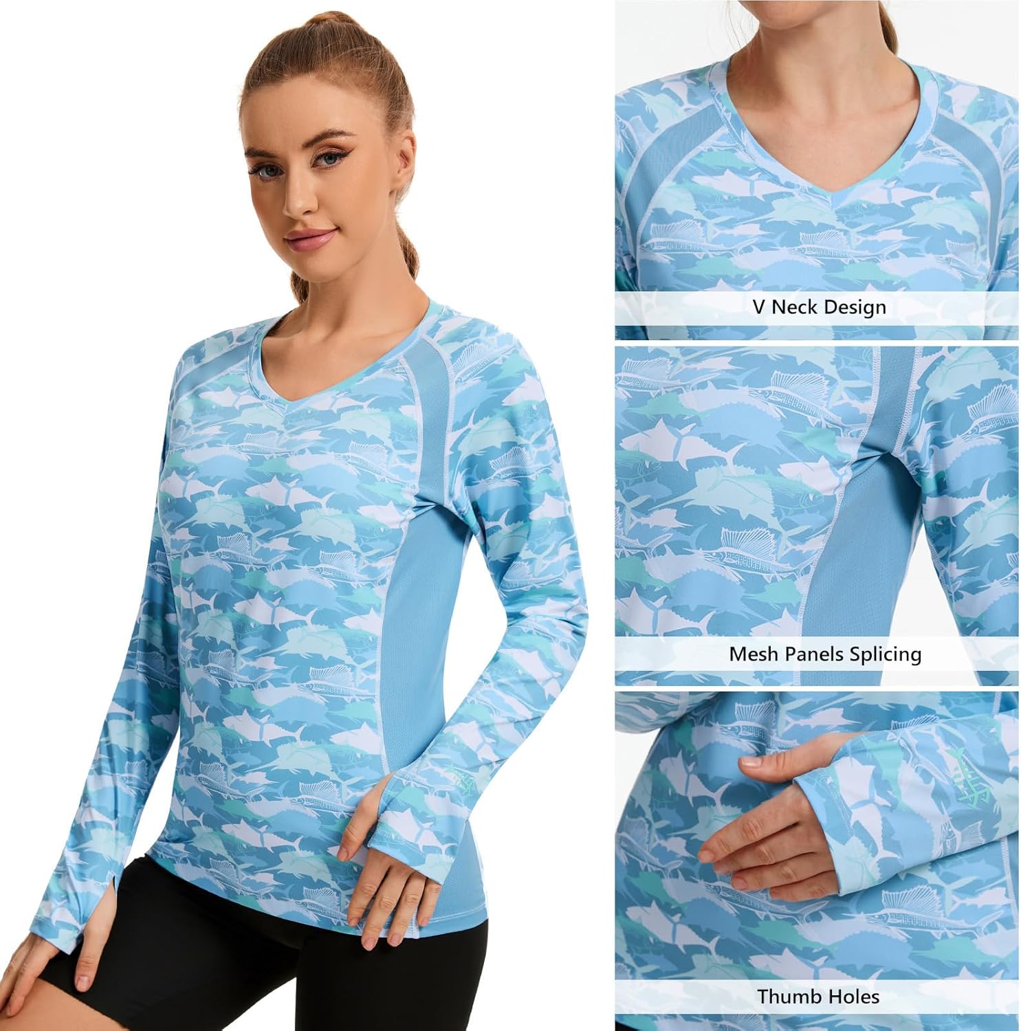 BASSDASH Women‘s UPF 50+ Wrinkle-Free Fishing Shirt Long Sleeve V Neck Breathable Sun Protection T-Shirt for Hiking SR01W - Image 5