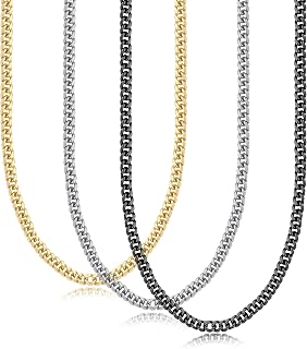 3Pcs Cuban Link Chain Necklace Set for Men, 3MM Stainless Steel Chain Necklace Set 18K Gold Plated Silver Black Chains Cuban Link Chain Necklace Set for Men Women Jewelry 16/18/20/22/24/26/28/30 Inches