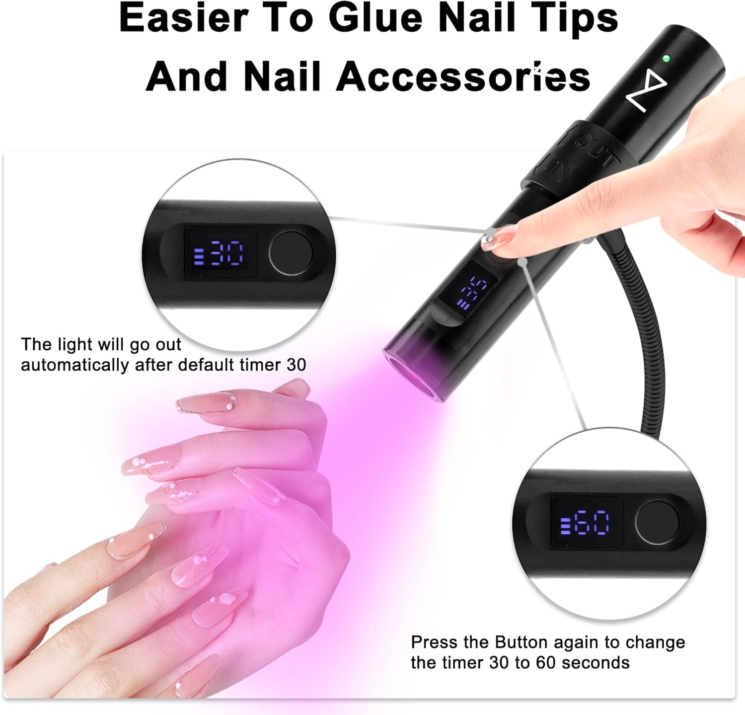 M - GlamCure GO Nail Flash Cure Lamp with Focus Beam Technology, Touch Screen - LED & UV Nail Light - Curing Lamp for Gel Nails, Acrylic, Builder - Portable & Adjustable (Black)