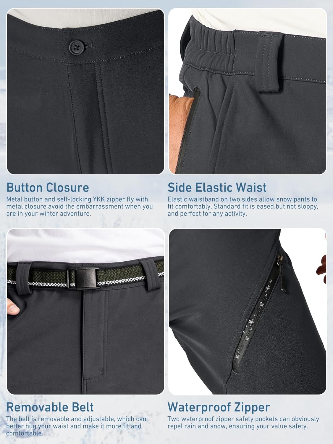 Men's Snow Ski Waterproof Fleece Lined Pants Winter Insulated Outdoor Hiking Mountain Softshell - Image 5