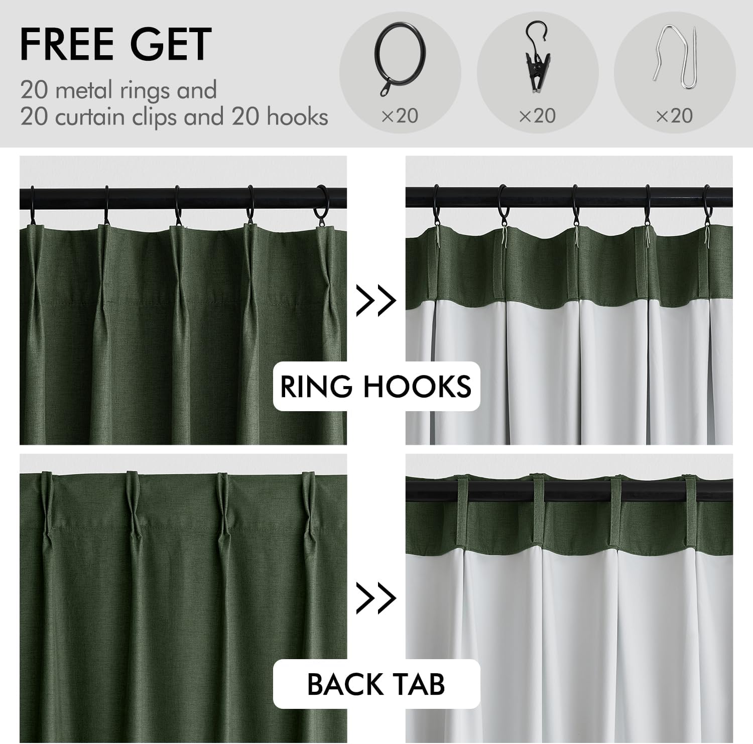 MIULEE Pinch Pleated Curtains Blackout 84 Inch Long, Linen Pinch Pleat Curtains with Hooks for Bedroom, Thermal Insulated Noise Reducing Window Drapes for Living Room Track, 2 Panels, Olive Green