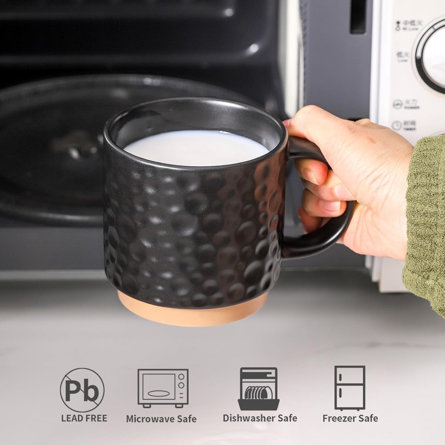 Nihow Ceramic Coffee Mug Set of 4, 16OZ Stackable Coffee Mug Set with Stainless Stand,Large Cup Set for Cappuccino,Tea,Hot/Cold Drinks,Dishwasher & Microwave Safe,Mixing Color - Image 3