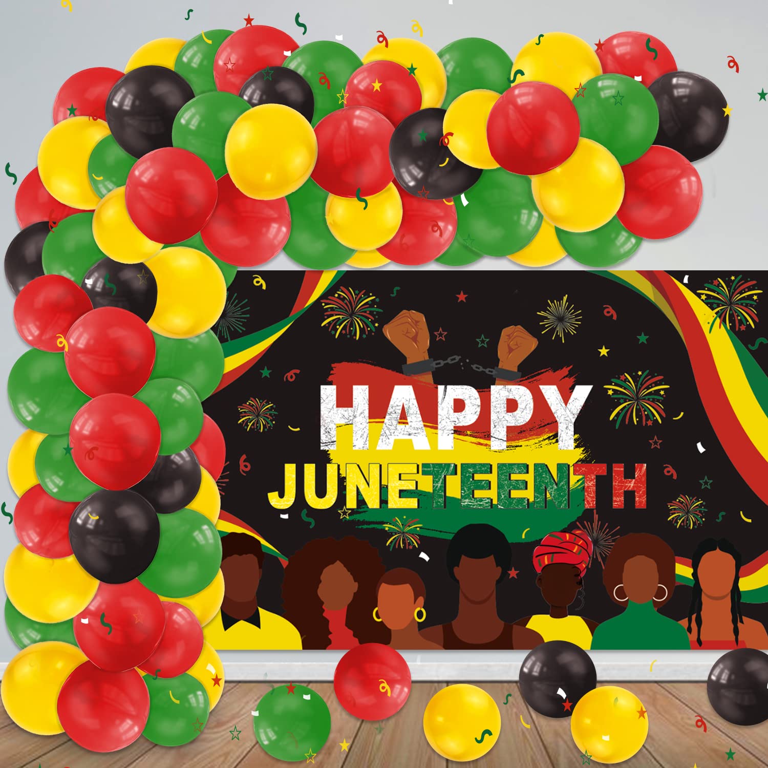 Photo 1 of Juneteenth Decorations for Party, Juneteenth Banner Backdrop and Latex Juneteenth Balloons, Juneteenth Decorations Door for African American Independence Day