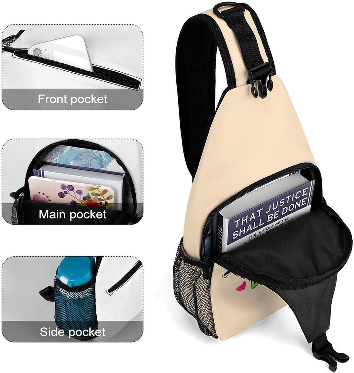 I Love Heart Mooses (2) Men Crossbody Sling Backpack Chest Bag | Travel Fanny Pack,Hiking Daypack,Print Shoulder Bags