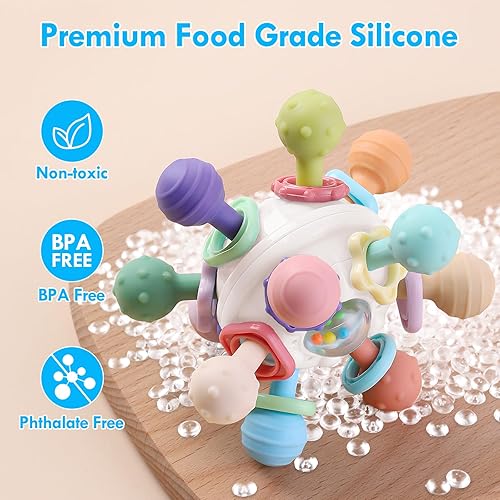 Miniatura 5 de Juguetes de dentición para bebés, juguetes sensoriales Montessori para 0-6, 6-12 meses, regalos para niños y niñas para bebés recién nacidos de 0,