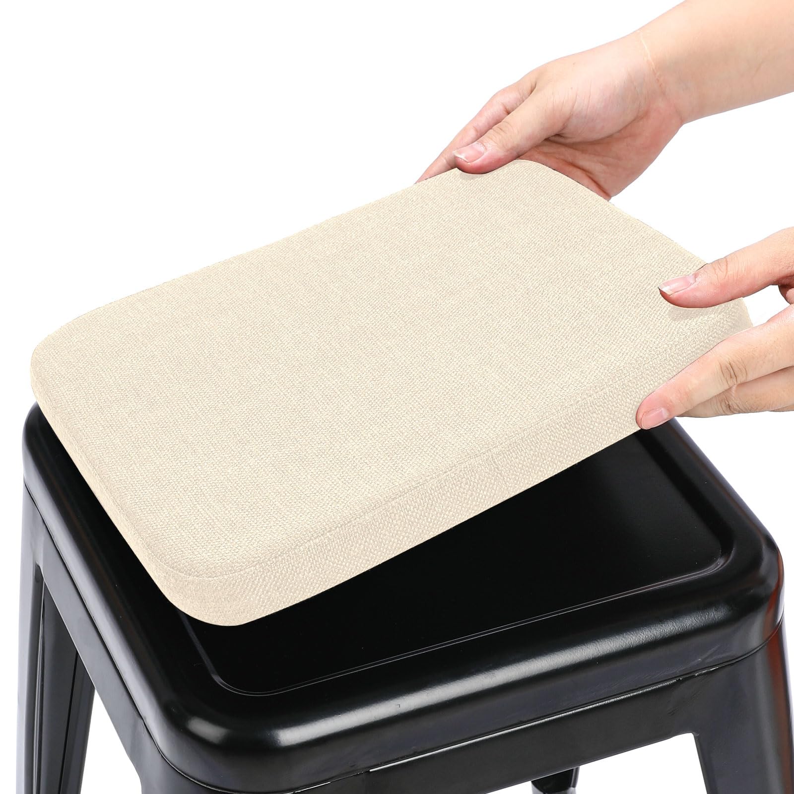 BUYUE Leinen magnetische Barhocker Kissen 1 Stück, Verbesserte Anti-rutsch atmungsaktiv kleinen Stuhl Sitzpolster für Cafe Bistro stapelbar Metallhocker (Quadrat, beige, 1)