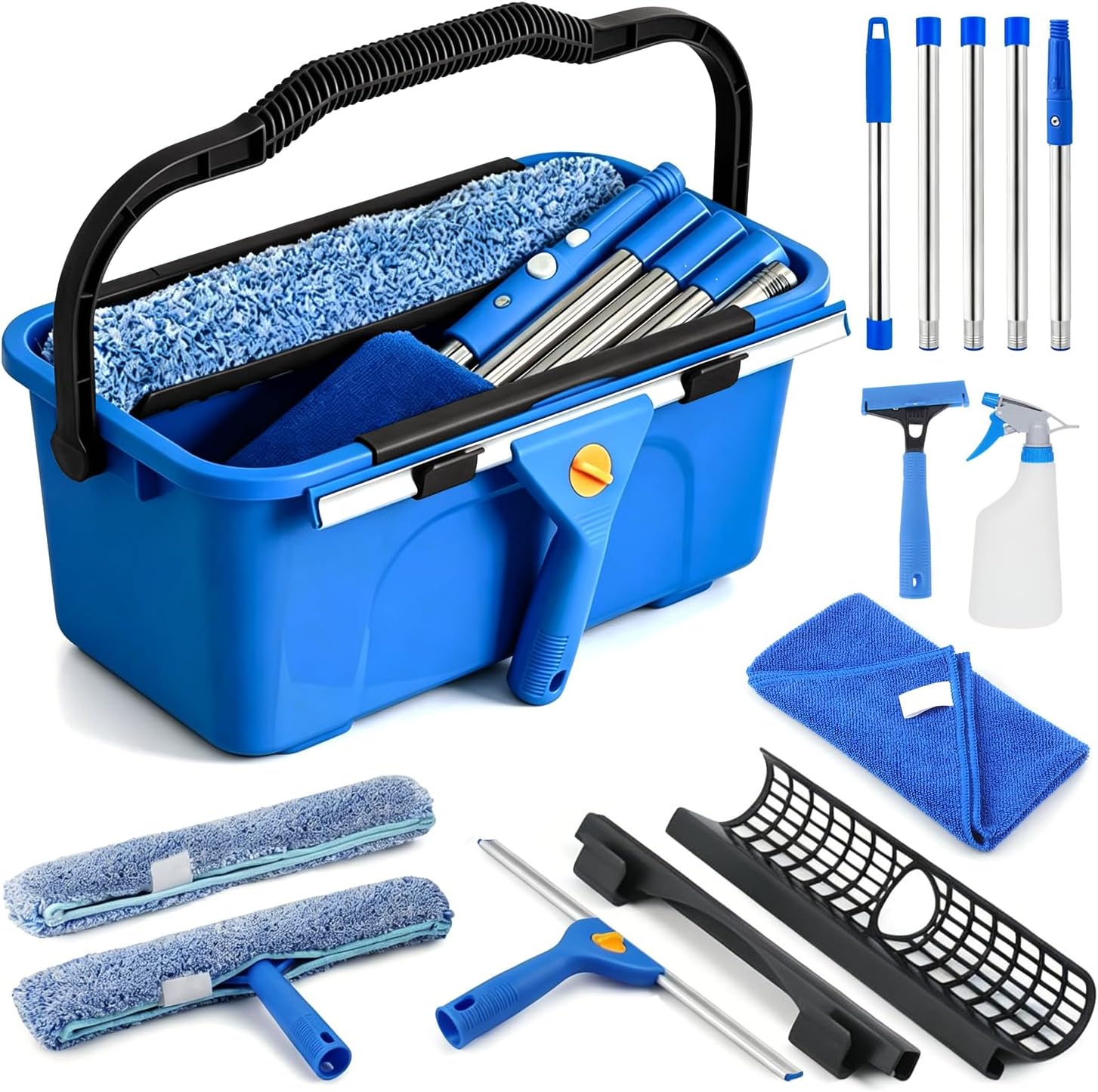 Professional Window Cleaning Kit, 76" Squeegee & Scrubber with 3 Gal Bucket | Complete Window Cleaning Kit 76" Long Handle Window Squeegee 3 Gallon Cleaning Bucket Included Versatile Window Washing Tool