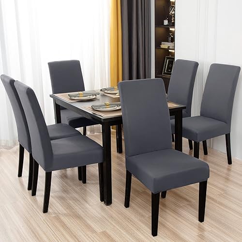 Miniatura 2 de Juego de 6 fundas para sillas Parsons de comedor, elásticas, de color liso, extraíbles y lavables, fundas protectoras para sillas de cocina,