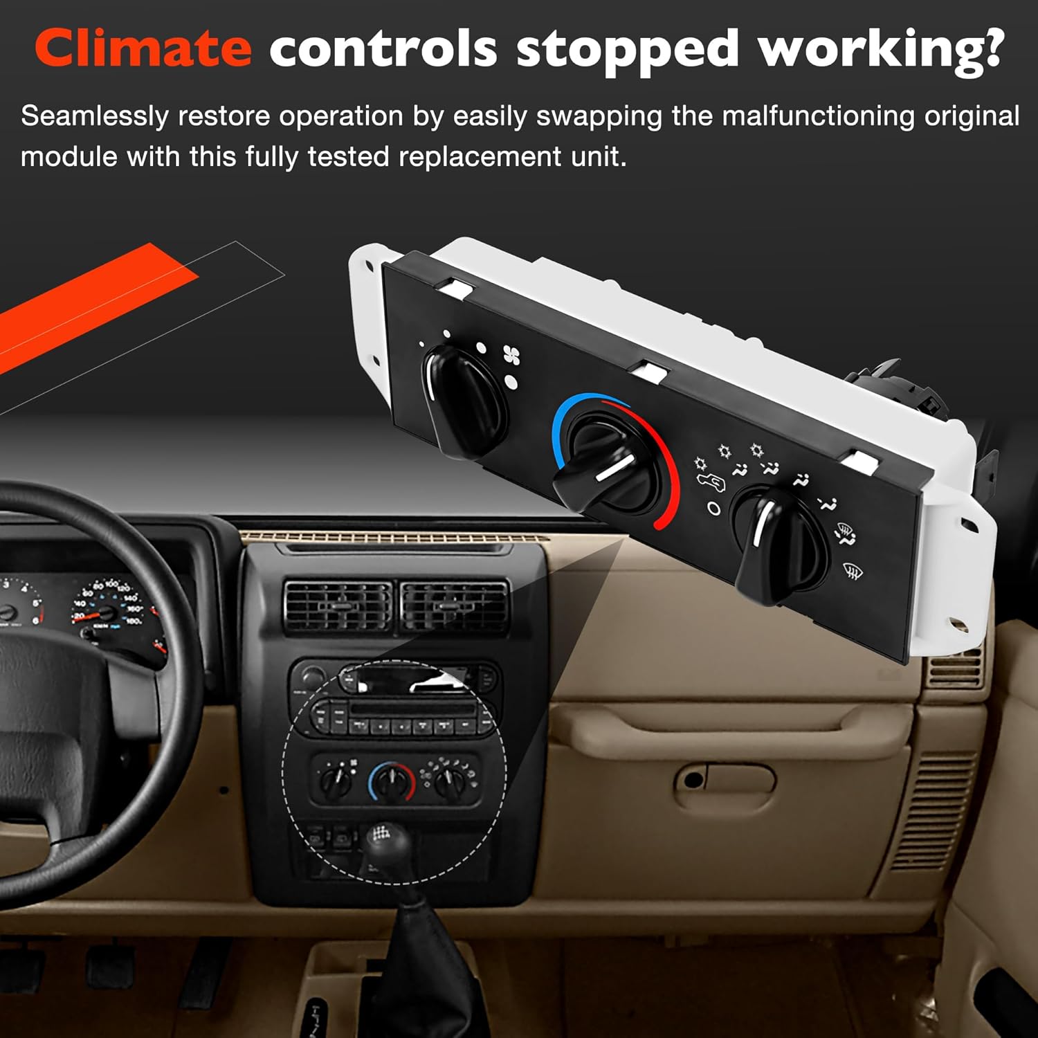 55056558AA Front Climate Control Module A/C Heater Air Conditioning Panel, Compatible with Jeep Wrangler TJ 2.4L 4.0L 2005-2006, Replaces# 55056558AB