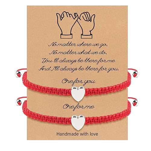 2 Pcs Red Heart Bracelets, Handmade Woven Thread String Stainless Steel Love Protection Bracelet Adjustable Rope Braided Jewelry for