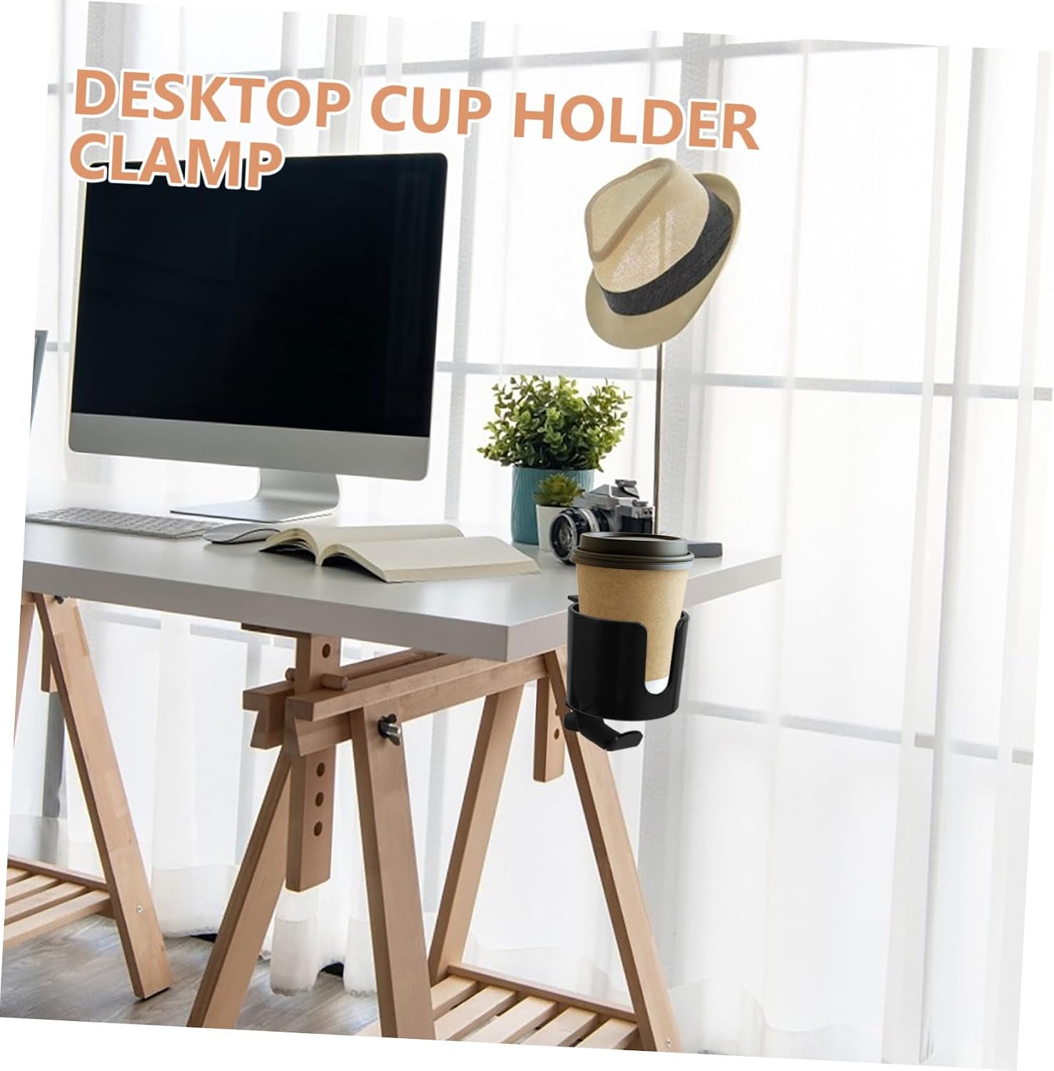 Desk Cup Holder Headphone Hanger 360° Rotation Easy Install Keep Your Desk Tidy
