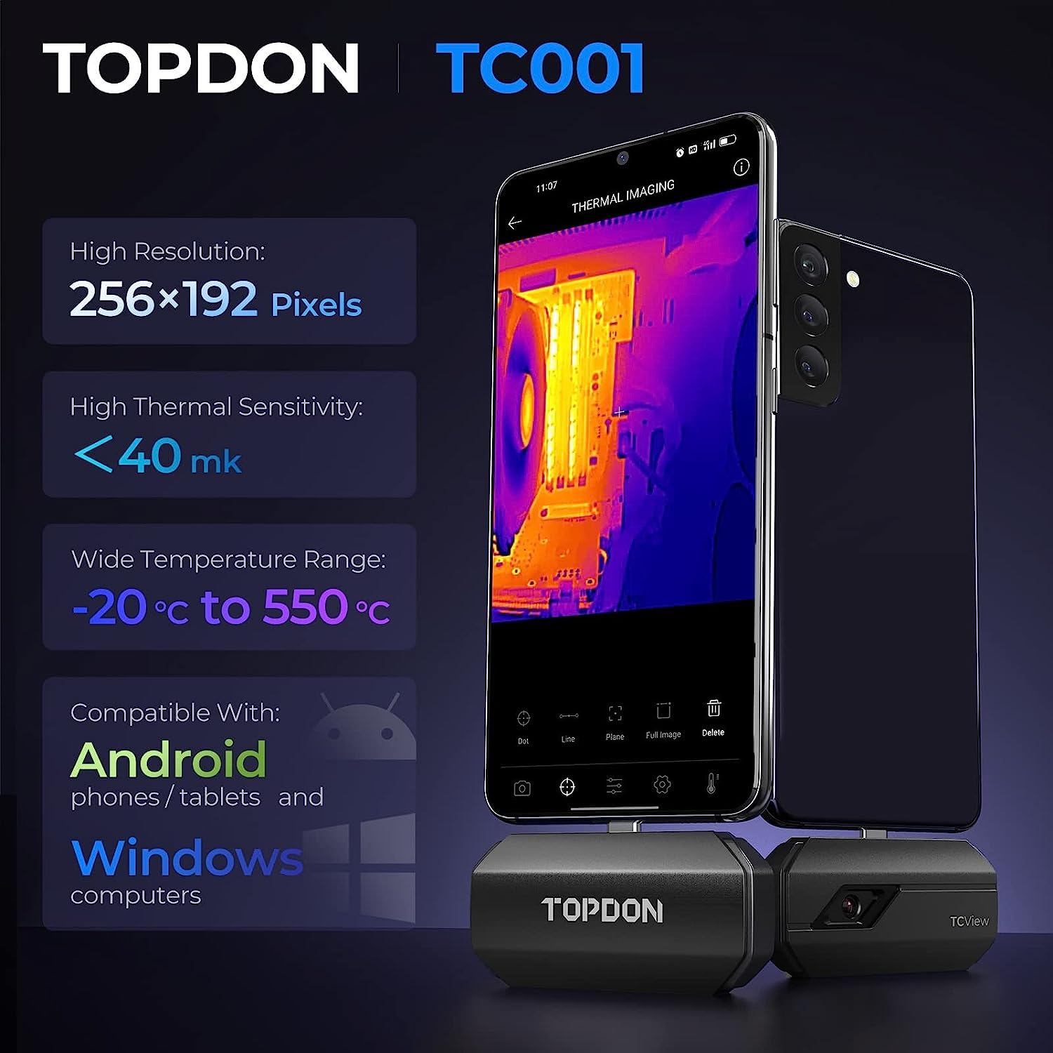 TOPDON Thermal Imaging Camera for Android TC001 [Android / Grey Only], High Resolution 512 x 384 with TISR, 256 x 192 IR Resolution, Temperature Range: -20°C to +550°C - Image 2 thumbnail