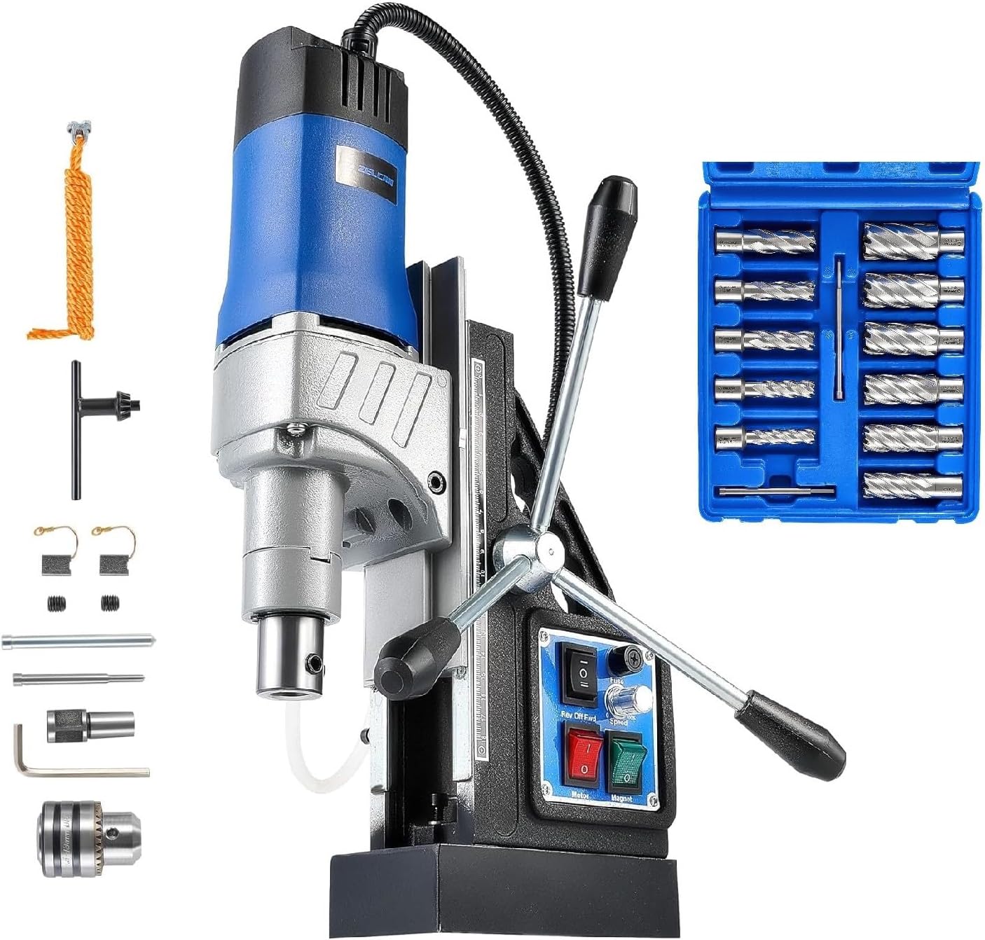 ZELCAN Mag Drill Press, 1550W Portable Magnetic Drill Press with 2" Boring Diameter Bundle with Annular Cutter Set, 11pc Mag Drill Bit Kit with 2" Cutting Depth