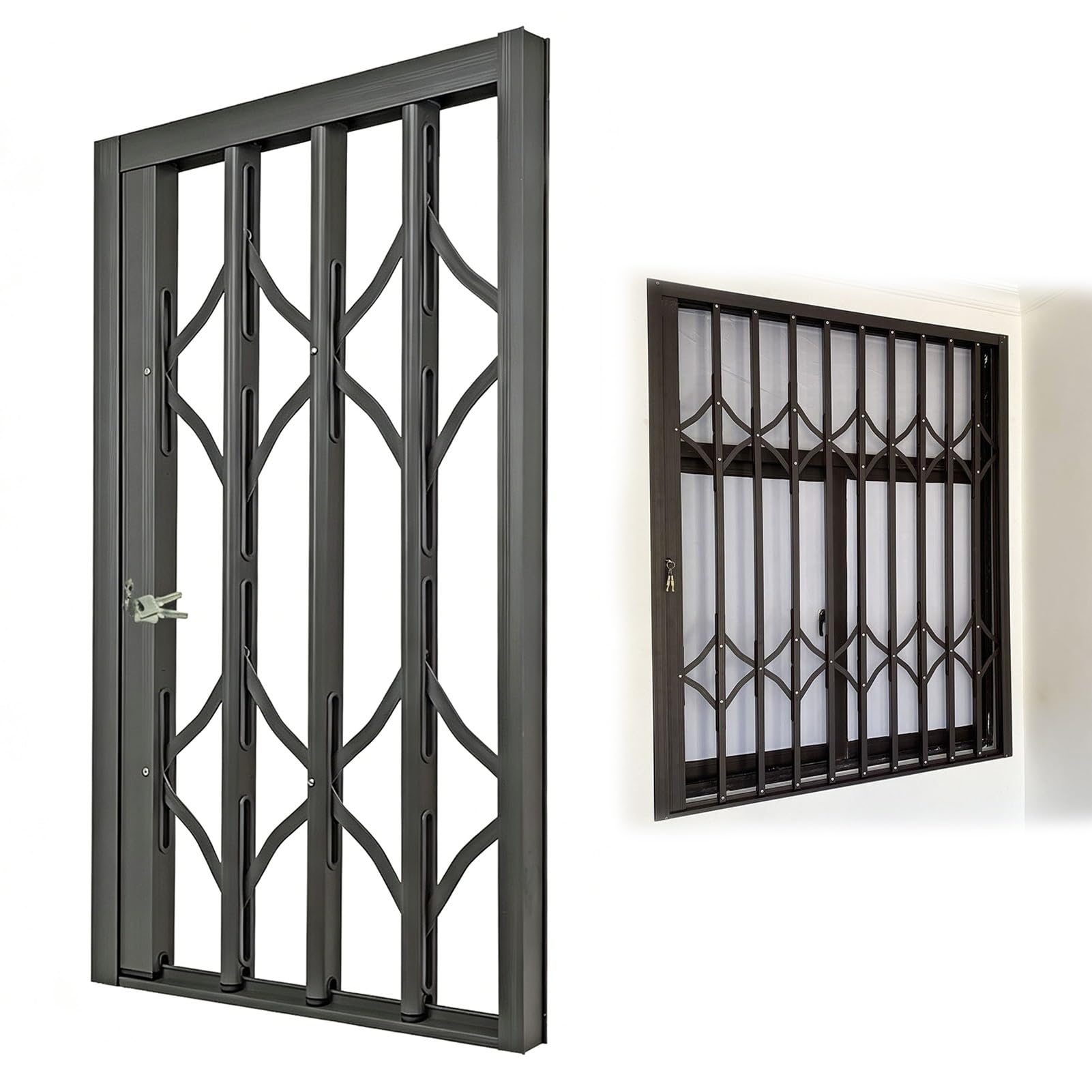 Customizable Lockable Extendable Burglar Grilles, Tall Home Safety Window Foldable Barrier, Large Apartment Guard Fence Hardware Kit(W70xH70cm/28x28in)
