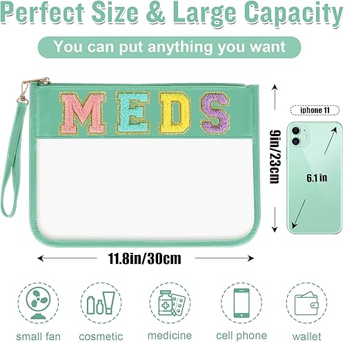 Miniatura 2 de Bolsa de felpilla transparente para maquillaje, parche preppy, bolsa pequeña para medicamentos, píldoras de viaje, bolsa con cremallera con muñeca,