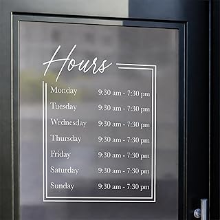Custom Business Hours Sign - Personalized Hours of Operation Signs for Business, Storefront, Window, Office, Custom Vinyl Decal Store Door Sign Sticker Indoor & Outdoor - Weatherproof, Made in USA