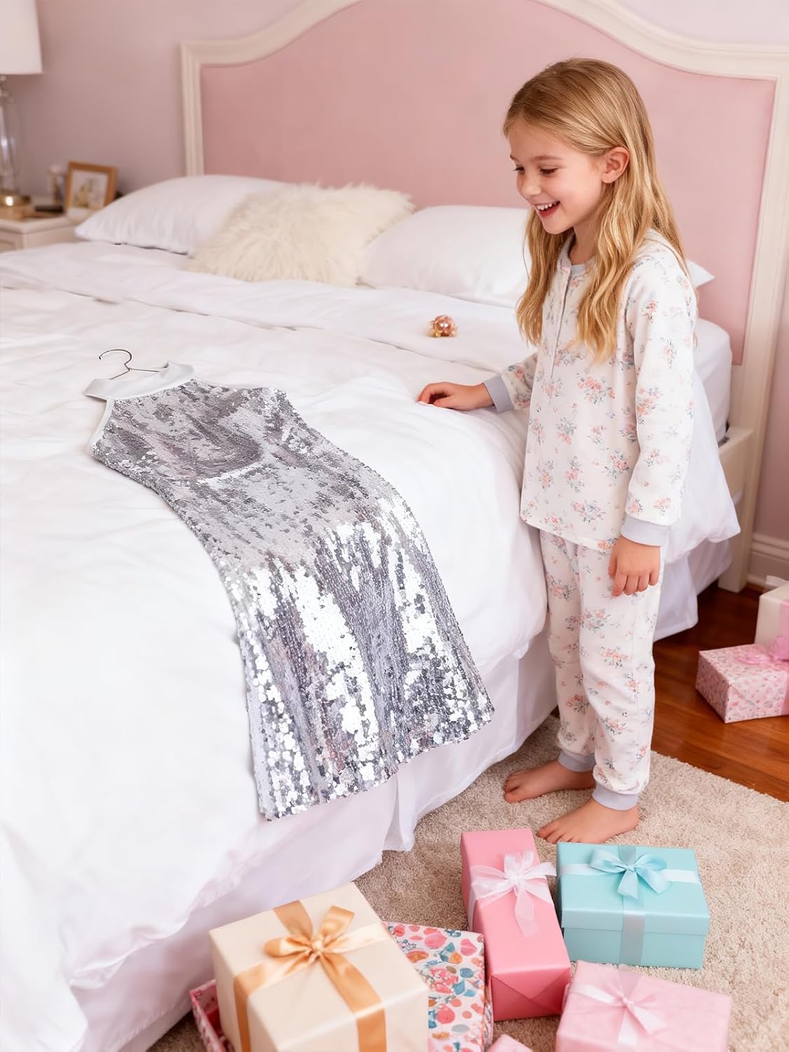 WELAKEN Girls Ombre Sequin Dress Sparkly Fancy Short Puff Sleeves Gradient Party Dress - Image 4