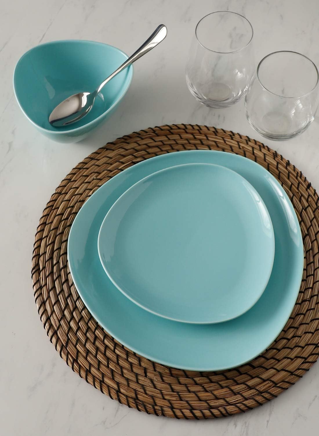 Sweese 159.003 Porcelain Triangular Dessert Salad Plates - 7.8 Inch - Set of 6, Cool Assorted Colors