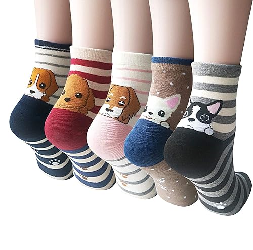 Womens Cute Animal Socks 5 Pairs, Dog Cat Novelty Cartoon