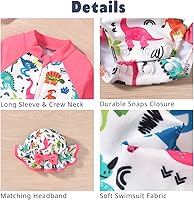 Vista 11 de Aalizzwell Traje de baño de una pieza de manga larga con sombrero para bebé niña Sirena cian