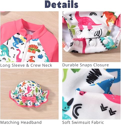 Miniatura 6 de Aalizzwell Traje de baño de una pieza de manga larga con sombrero para niñas
