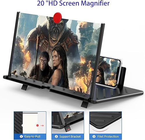 Miniatura 8 de Lupa de pantalla de 12 pulgadas para teléfono celular, proyector de aumento 3D HD para películas, videos y juegos, soporte plegable para teléfono