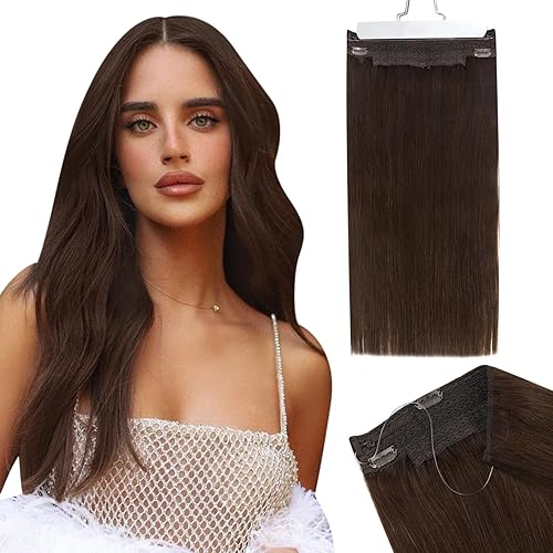 Miniatura 1 de Ugeat Extensiones de cabello humano real, color marrón chocolate, extensiones de cabello humano real, línea de pescado, extensiones de cabello