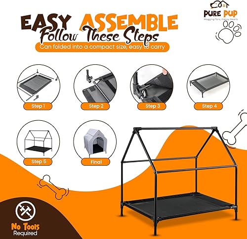 Miniatura 5 de Casa para perros al aire libre con toldo en el techo, cama elevada con ventanas de malla de 16.1 x 9.4 x 6.7 in12.6 lbs - Refugio resistente a la